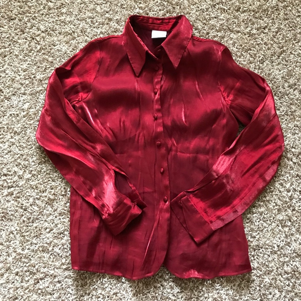 Vintage red lurex button up blouse